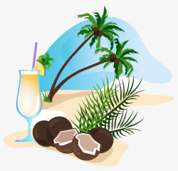 夏日海滩椰汁椰树素材