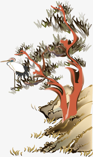 仙鹤png免抠素材_新图网 https://ixintu.com 书法画 仙鹤 手绘 树