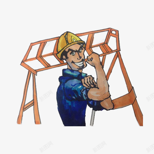 一名农民工png免抠素材_新图网 https://ixintu.com 卡通 撸袖子 男人 简笔 蓝色 铁架 黄色的