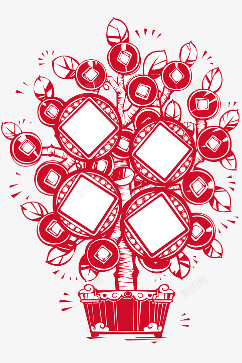 手绘红色的铜钱树png免抠素材_新图网 https://ixintu.com 卡通 年味 手绘 摆件 春节 树木 盆景 红色