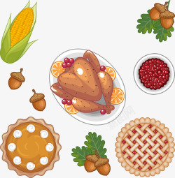 感恩节烤鸡感恩节烤鸡与玉米矢量图高清图片