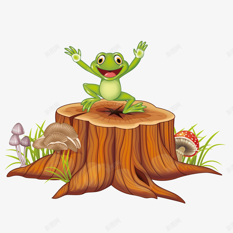 树桩上的可爱小青蛙图png免抠素材_新图网 https://ixintu.com 免扣图 可爱 小青蛙 树桩 磨姑 草 跳起来的青蛙