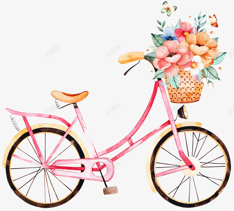 自行车和花篮png免抠素材_新图网 https://ixintu.com 单车 彩绘 水墨 美丽的 自行车 花卉 花朵 花簇