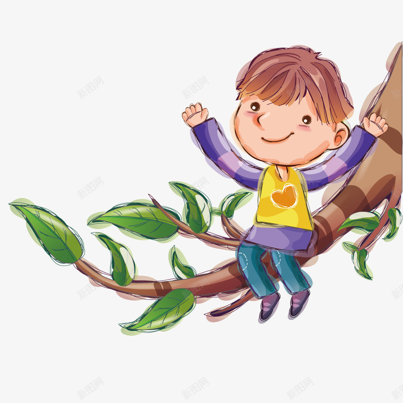 坐在树上的男孩png免抠素材_新图网 https://ixintu.com 人物 大树 插画 植物 男孩 绿化