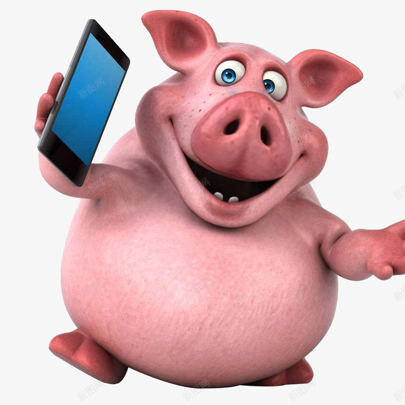 拿着手机的卡通粉红猪png免抠素材_新图网 https://ixintu.com 卡通人物 卡通猪形象 手拿手机 手机 拿手机 拿着手机的卡通人物 握着