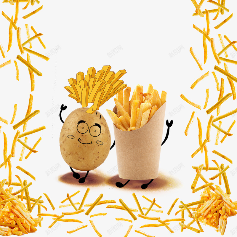 卡通黄色薯条土豆装饰psd免抠素材_新图网 https://ixintu.com 卡通 土豆装饰 漂浮的薯条 薯条 表情土豆 黄色
