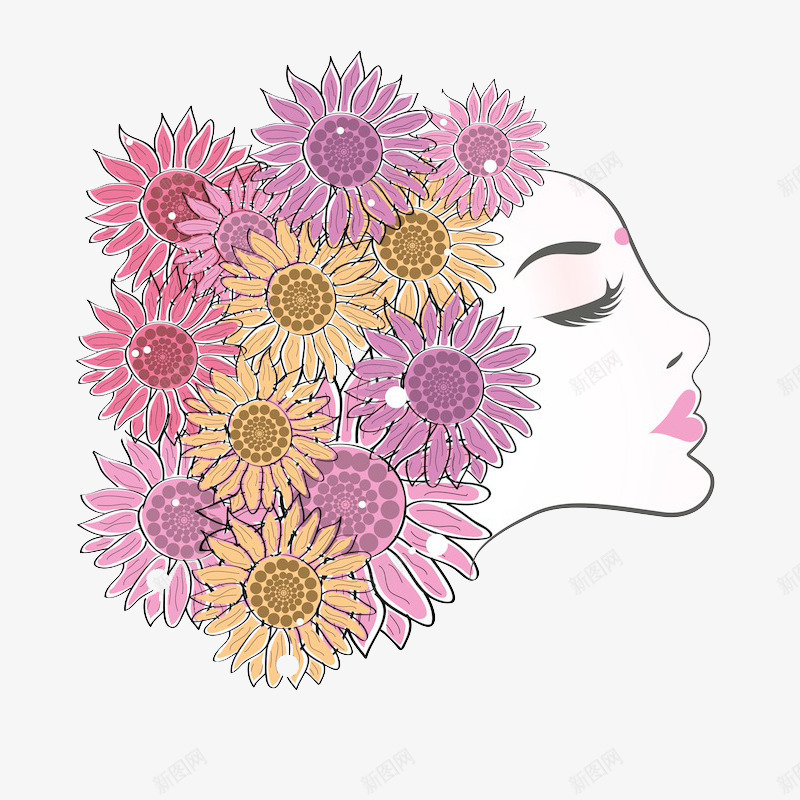3月8号妇女节如花朵一样的女人png免抠素材_新图网 https://ixintu.com 3月8号 三八妇女节 妇女节 彩色的花朵 美丽面孔