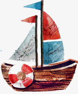 三色小帆船小船航行图案素材