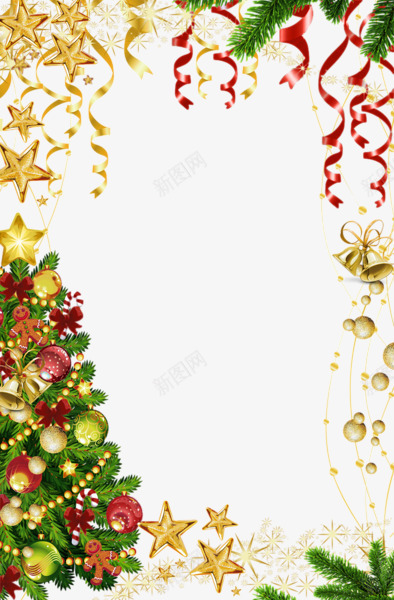可爱的圣诞节背景png免抠素材_新图网 https://ixintu.com 丝带 圣诞树 圣诞球 星星