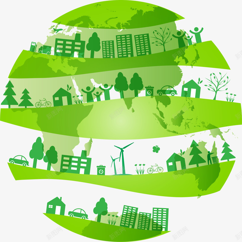 创意绿色地球png免抠素材_新图网 https://ixintu.com 创意地球 地球风景 环保地球 绿色地球 绿色大树 绿色风车