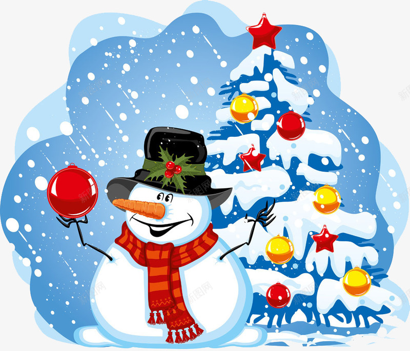 圣诞元素png免抠素材_新图网 https://ixintu.com 圣诞树 红围巾 雪人
