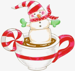 卡通咖啡杯圣诞雪人素材