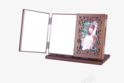 创意便携式梳妆镜弘艺堂木质复古化妆镜折叠镜子高清图片