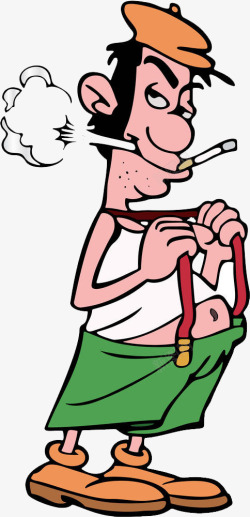 卡通人物大肚腩男人抽烟素材