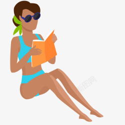 在沙滩上看书的女人素材