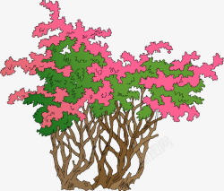 手绘粉色小花植物大树素材