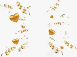 金色心形素材手绘彩色金色漂浮彩带矢量图高清图片