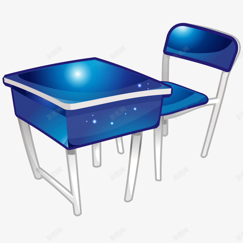 蓝色质感渐变课桌椅子png免抠素材_新图网 https://ixintu.com 椅子 渐变 蓝色 课桌 质感