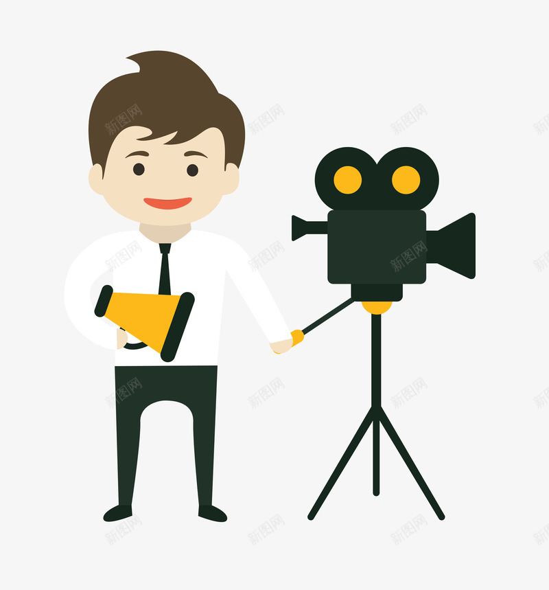 摄影机和男人png免抠素材_新图网 https://ixintu.com 一架 卡通 喇叭 手绘 摄影机 男人 白色 黄色 黑色