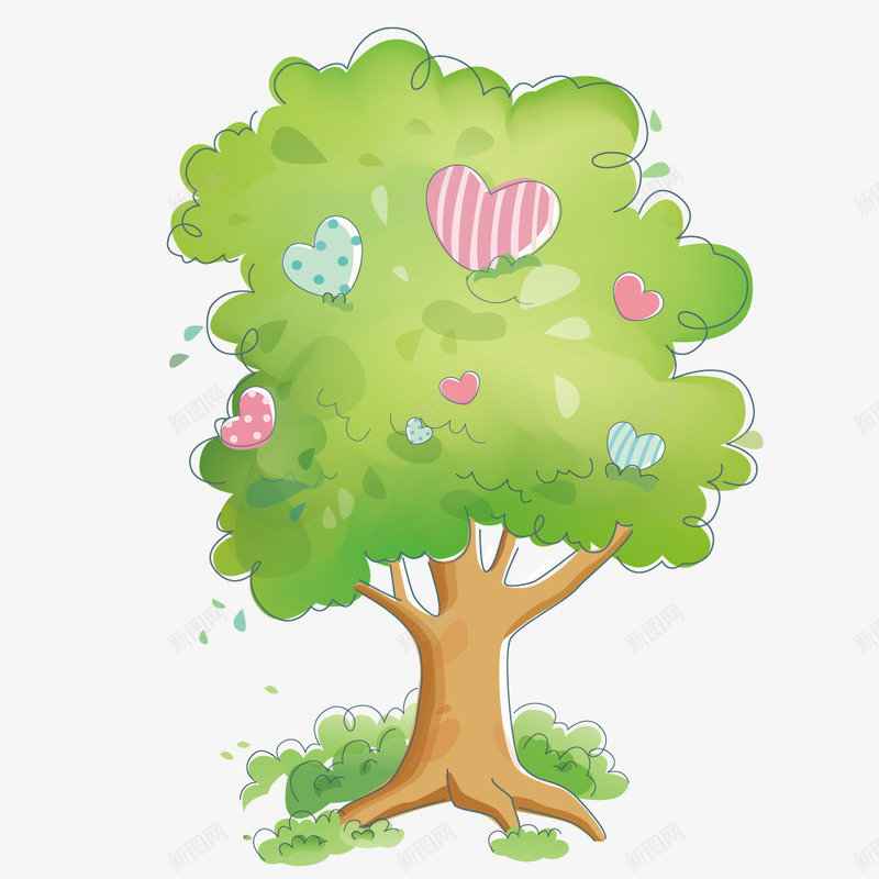 大树上的爱心png免抠素材_新图网 https://ixintu.com 卡通 大树 插画 植物 爱心