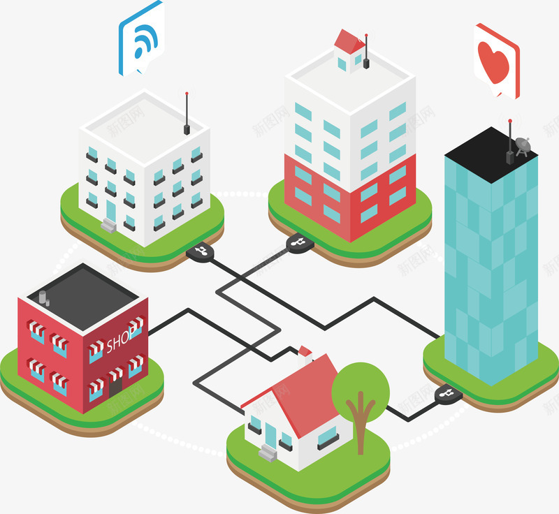 接入共享网络的城市模型png免抠素材_新图网 https://ixintu.com 互联网 共享网络 城市模型 智慧城市 矢量png 高科技