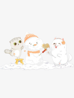 小猫堆雪人素材