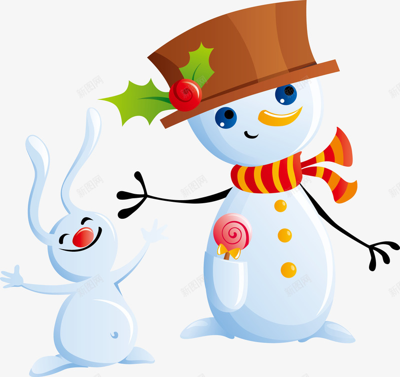 圣诞雪人png免抠素材_新图网 https://ixintu.com 卡通雪人圣诞帽子围脖棒棒糖兔子