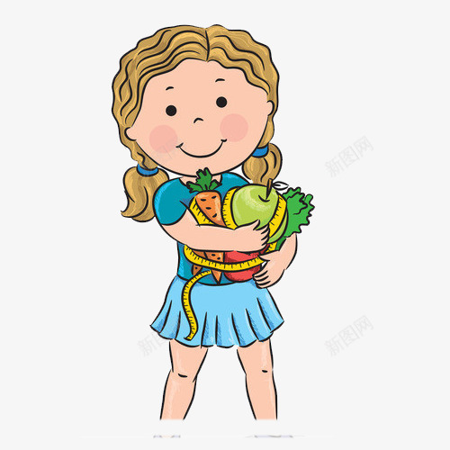 手绘女孩买菜png免抠素材_新图网 https://ixintu.com png素材图片 买菜 女孩 水果 蔬菜