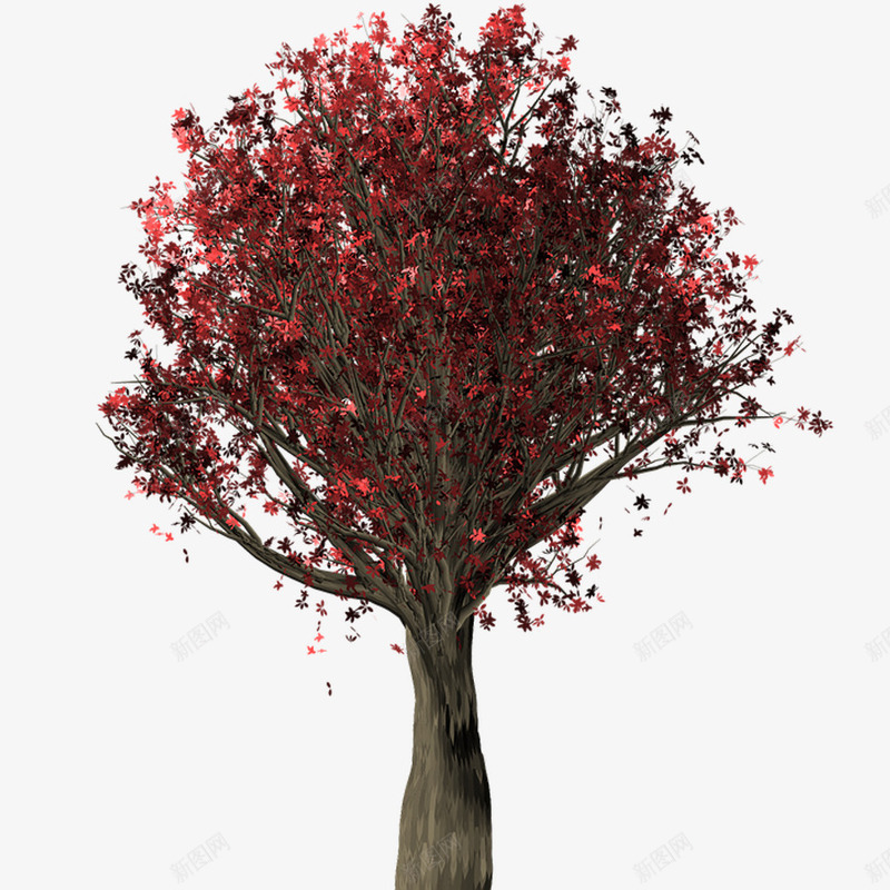 红色树木手绘psd免抠素材_新图网 https://ixintu.com 手绘 木质 树木 红色