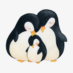 水彩手绘胖胖的企鹅之家素材