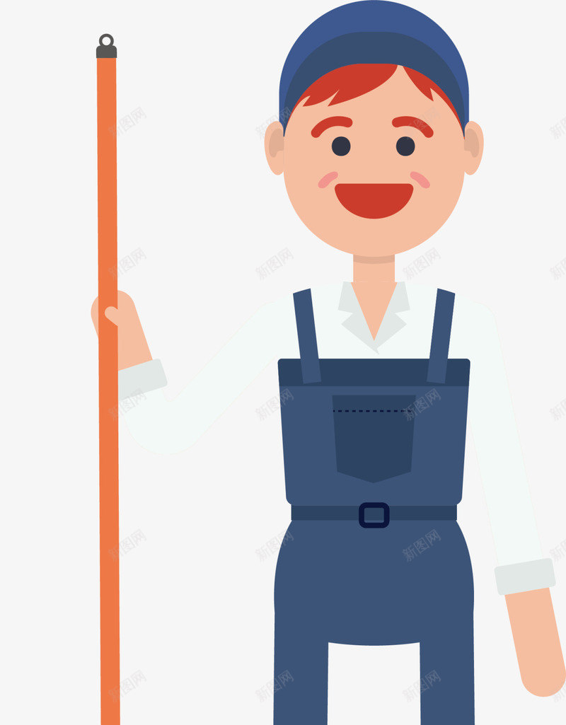 微笑卡通扫地男人png免抠素材_新图网 https://ixintu.com 五一节 劳作 劳动节 工作 扫地男人 扫把 拿扫把的人 清洁工