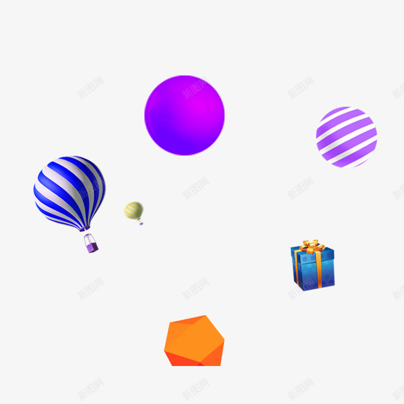 彩色电商活动漂浮png免抠素材_新图网 https://ixintu.com 圆球 多边形 彩色 条纹 渐变 热气球 电商 纹理 质感