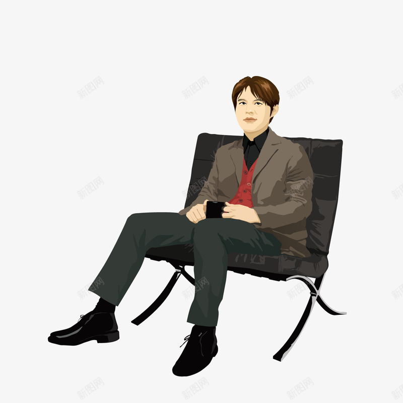 坐在椅子上的中年人png免抠素材_新图网 https://ixintu.com 中年人 卡通 椅子