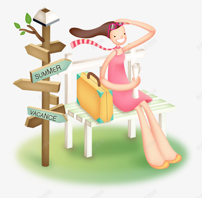 坐在椅子上的卡通度假美女png免抠素材_新图网 https://ixintu.com 假期 出游 度假 美女