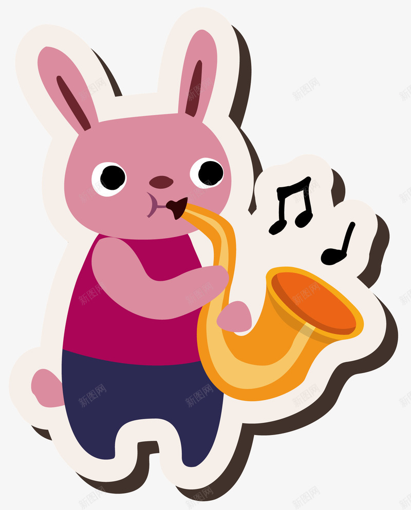 玩乐器的小兔子png免抠素材_新图网 https://ixintu.com 乐器 卡通 卡通动物 可爱 粉色的兔子 金黄色