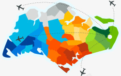 色块组平面彩色飞行新加坡地图高清图片