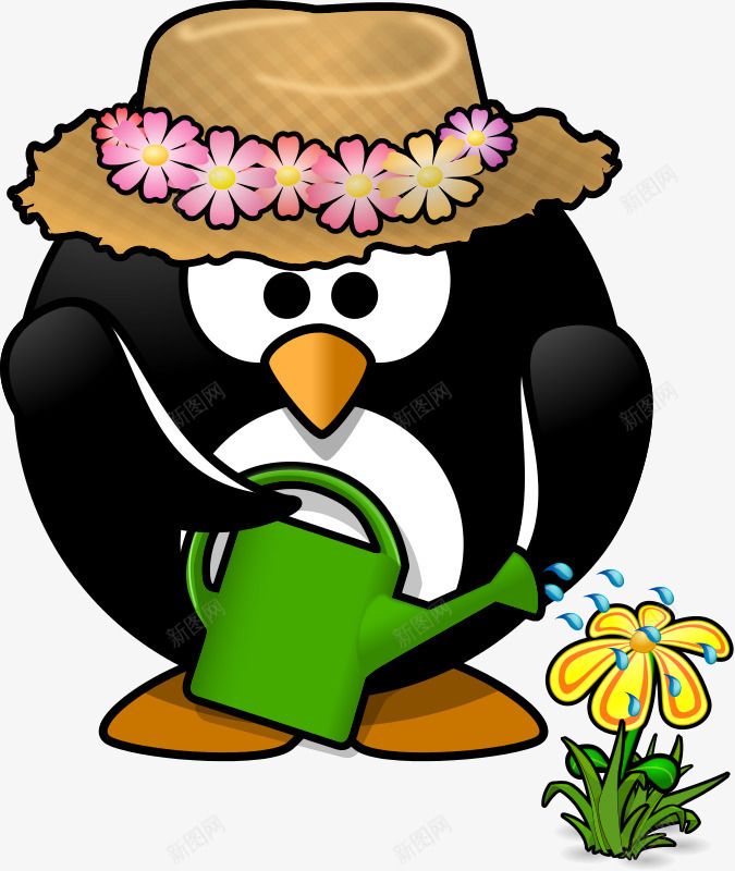 带帽子浇花的卡通企鹅png免抠素材_新图网 https://ixintu.com 企鹅 卡通 卡通企鹅 帽子