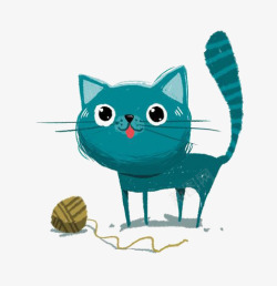 蓝色毛线手套蓝色小猫玩毛线球高清图片