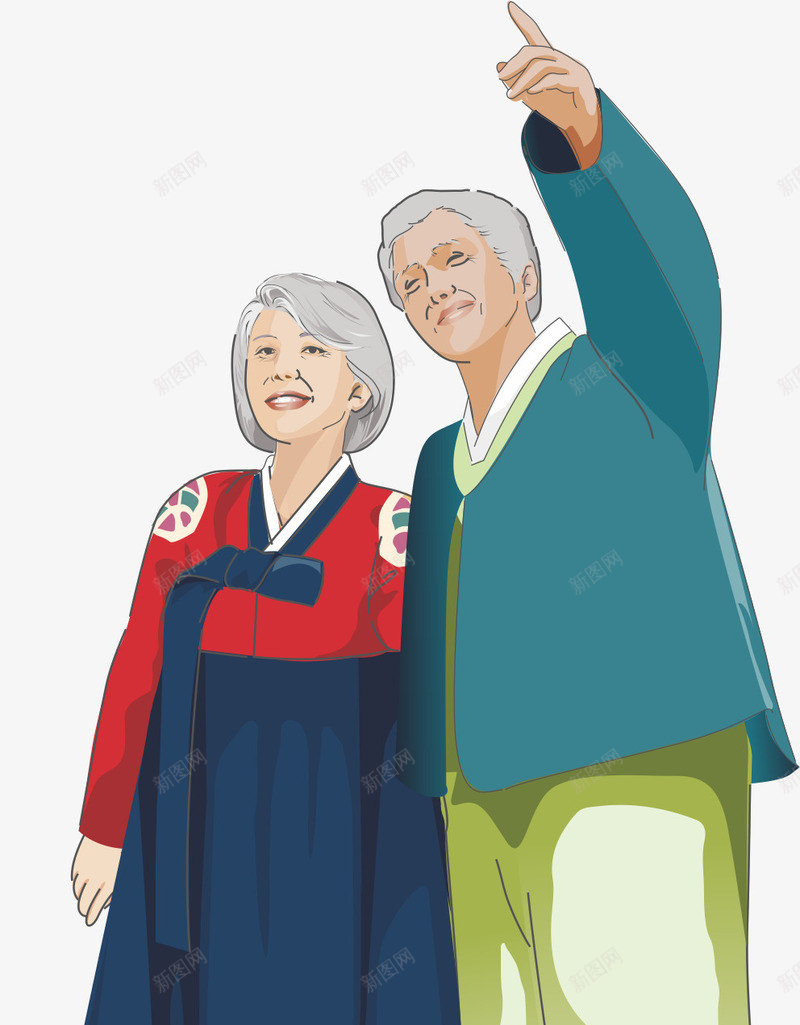 健康老人png免抠素材_新图网 https://ixintu.com 夫妻 幸福 恩爱 老人健康 韩服