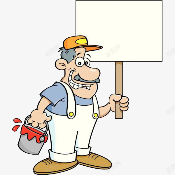 举牌的男人png免抠素材_新图网 https://ixintu.com 卡通 帽子 手绘 油漆 男人 白色的 简笔 红色的