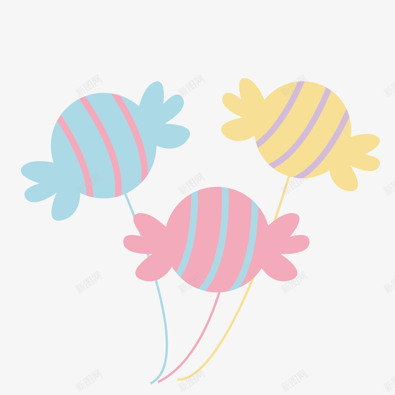 彩色的麻花糖果气球png免抠素材_新图网 https://ixintu.com 创意 卡通 彩色气球 漂浮 简图 糖果形状 绳子