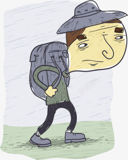 行走的卡通人物背着包走路的男人高清图片