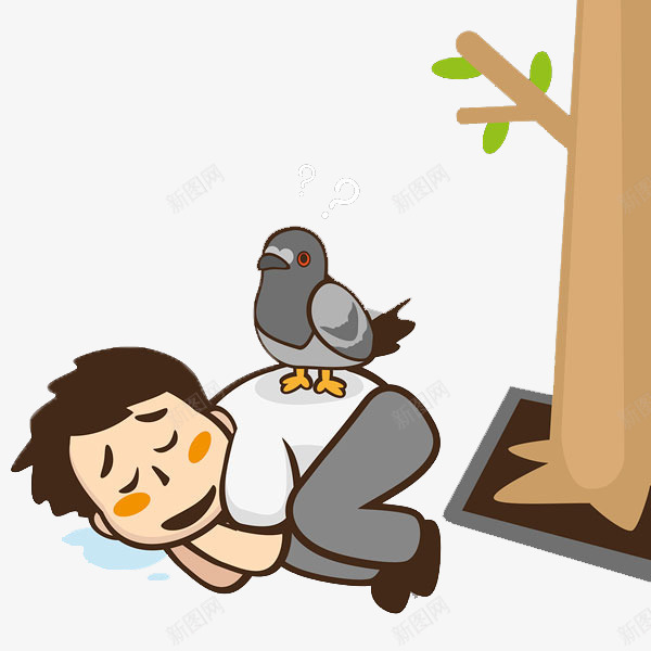 一个躺在地上睡觉的男人png免抠素材_新图网 https://ixintu.com 卡通 手绘 满脸疑惑 疑惑的小鸟 睡觉 蜷缩 蜷缩身体 闭着的眼睛
