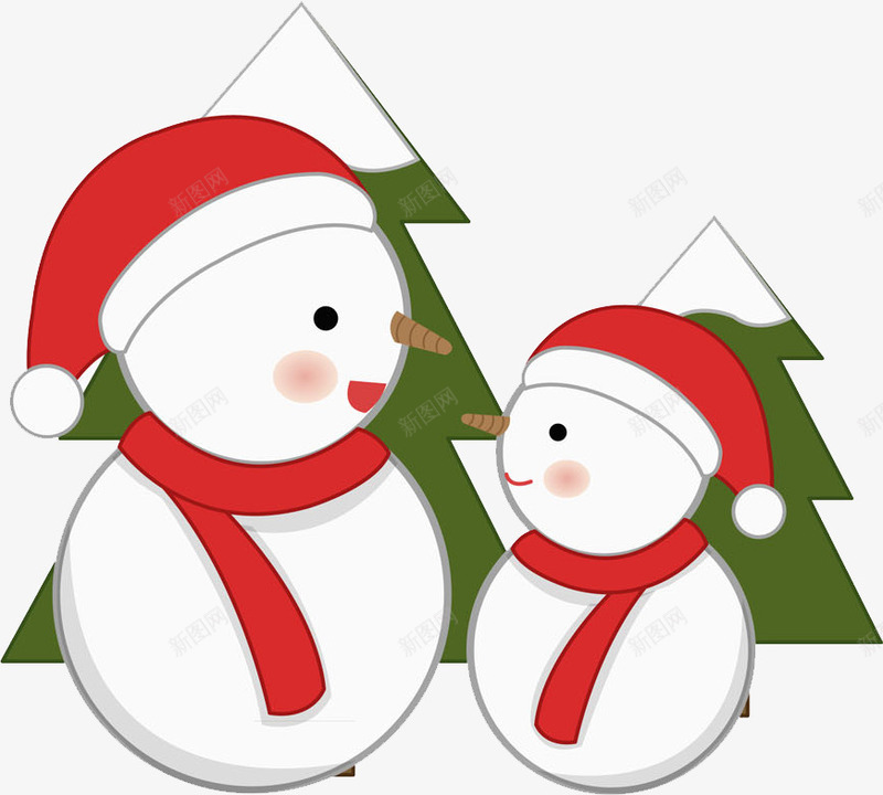 卡通可爱的雪人图png免抠素材_新图网 https://ixintu.com 卡通 可爱的 呆萌的 圣诞树 红围巾 雪人 面对面