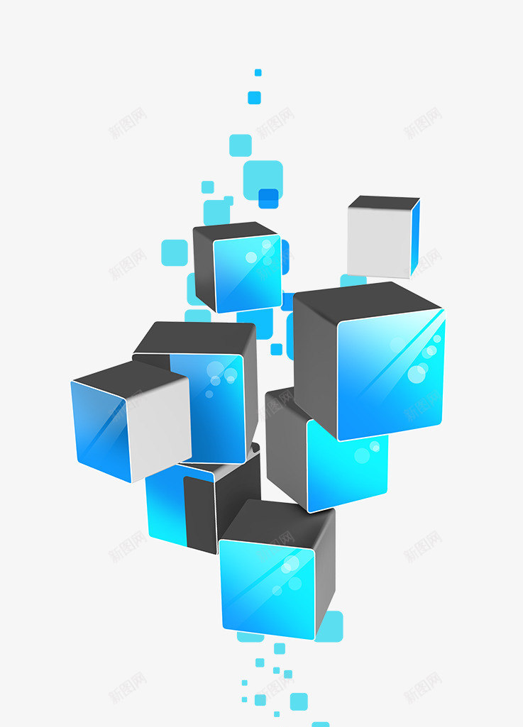 蓝色立体漂浮方块png免抠素材_新图网 https://ixintu.com 方块 漂浮 立体 蓝色
