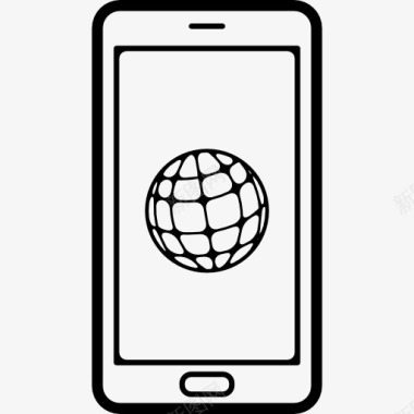 移动电话与世界网格符号在屏幕图标图标