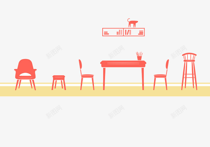 房间创意图png免抠素材_新图网 https://ixintu.com 卡通 家 手绘 桌子 椅子