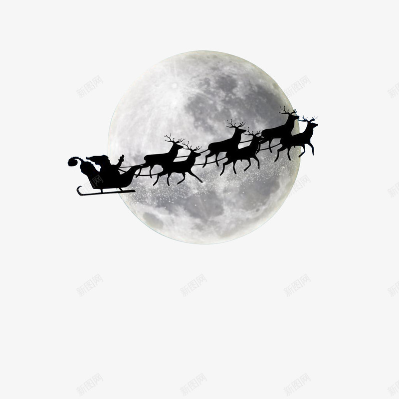 圣诞老人麋鹿雪撬png免抠素材_新图网 https://ixintu.com 圣诞老人 圣诞节 月亮 雪橇 麋鹿
