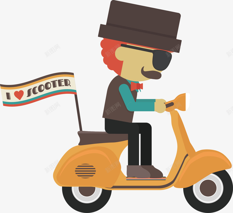 手绘骑着摩托车的潮大叔png免抠素材_新图网 https://ixintu.com 卡通 大树 手绘 摩托