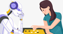 手绘下棋手绘机器人对弈插画高清图片
